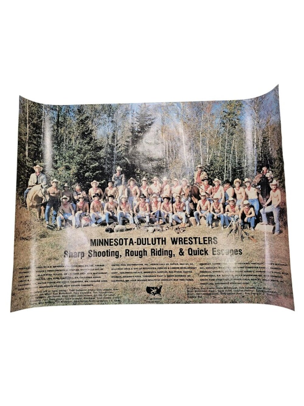UMD 1980s Shirtless Men's Wrestling Team Poster Cowboy "Rough Riding" 23x17"